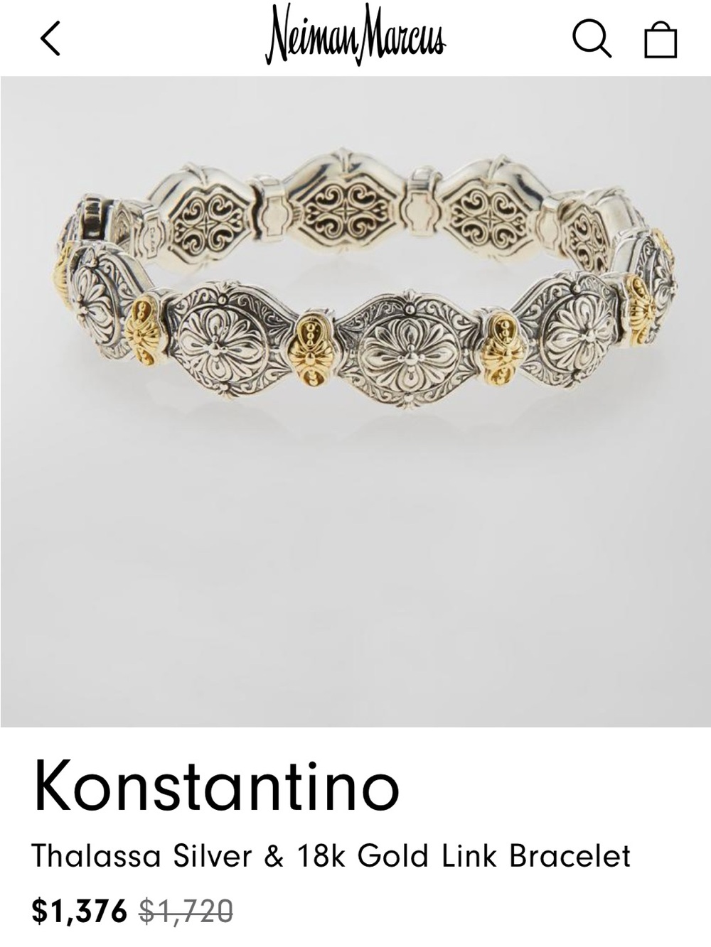 Konstantino Thalassa 18 karat gold and sterling silver hinged cuff bracelet